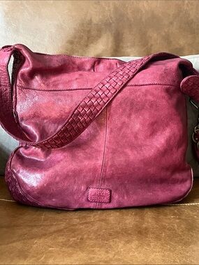 Frye Purple Leather Shoulder Bag with Woven Strap